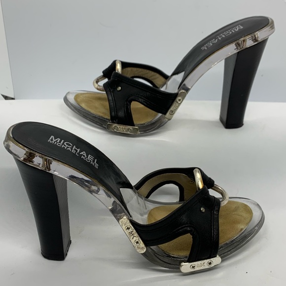 Michael Kors Black Leather Clear Sole Heels sz 5.5 - Picture 3 of 9
